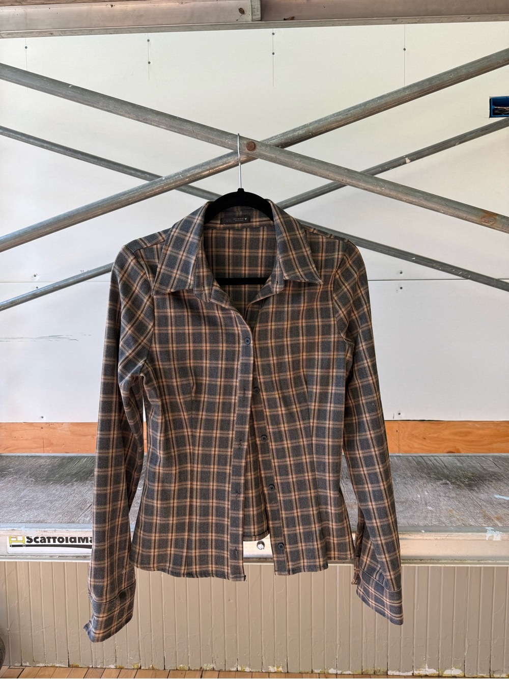 Zara Plaid Button-Down Shirt Jacket in Brown and Gray
